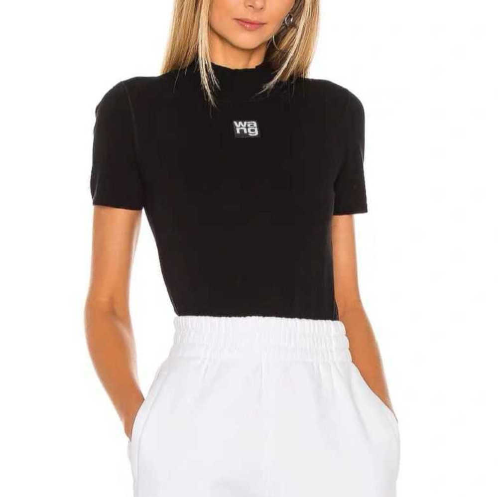 

Women' T-Shirt 22AW Wang Fashion Design Stand Collar Letterss Knitted Short Sleeve Top Tight Bottomed fallow all-match