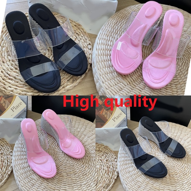 

Quality High Sandal Lady Slipper Luxury Designer summer slippers fashion ladies Beach Casual shoe fashion woman Comfortable Water diamond Slope heel Sandal