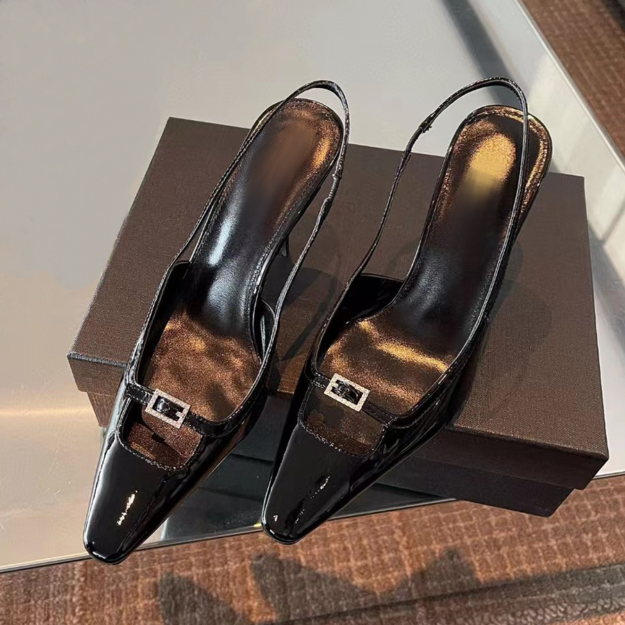 

Sandals High-heeled Designers Shoe Paris Dress Classics Women 9cm 5cm Heels Black Patent Leather Slingbacks Evening shoes party Wedding Bottoms with box model, Black/9cm