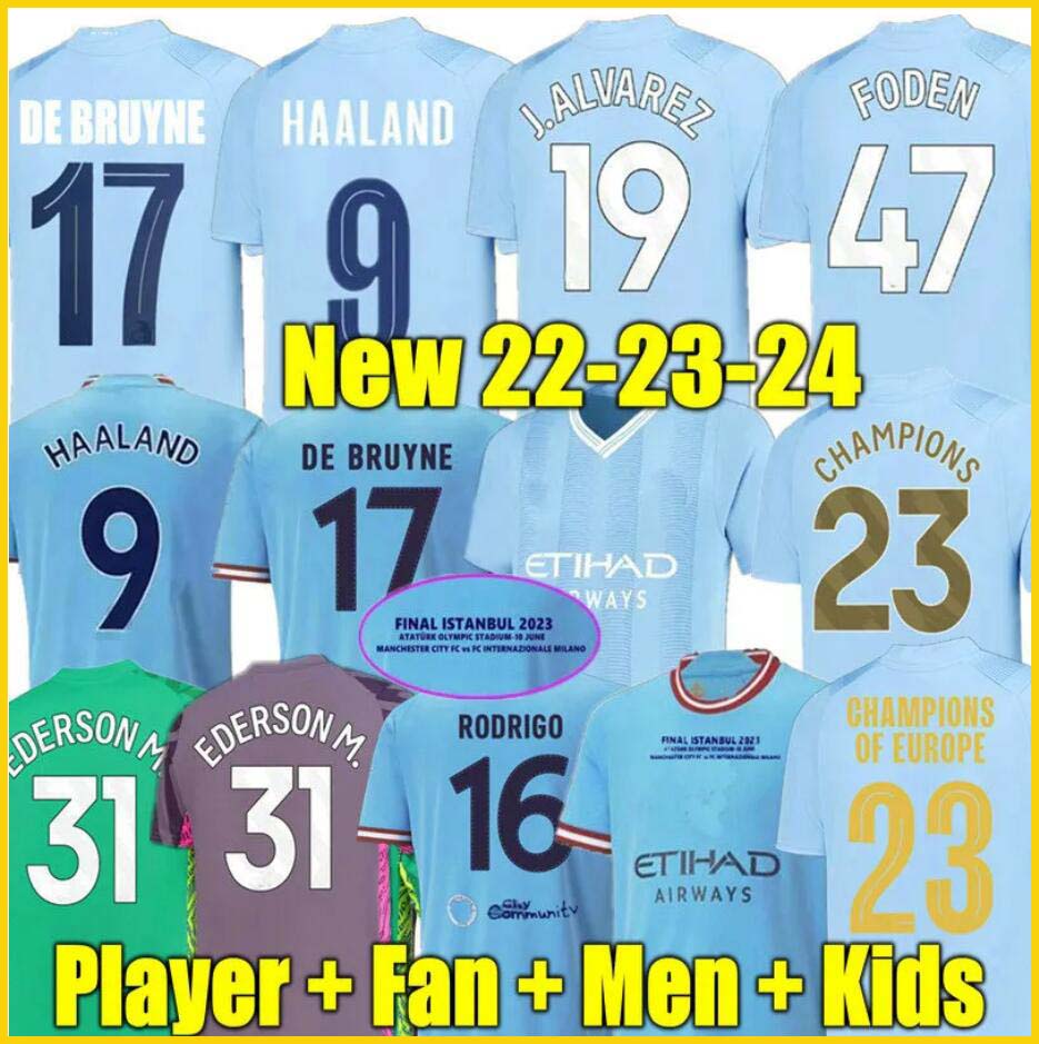 

HAALAND soccer jersey 23 24 DE BRUYNE MANS CITIES GREALISH STERLING G. JESUS FERRAN MAHREZ MANCHESTERS foden 2023 2024 football shirt uniforms men kids kit, 22 23 home +ucl