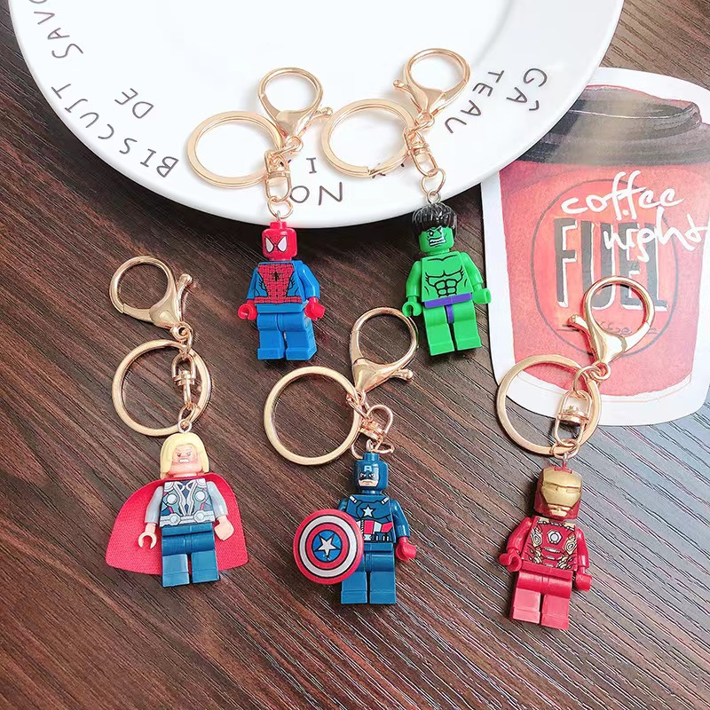 

Building Blocks Spiderman Iron Man Keychain Superhero Comics Character Cartoon Accessories Superman Peripheral Toy Brick Pendant Wholesale Dropshipping