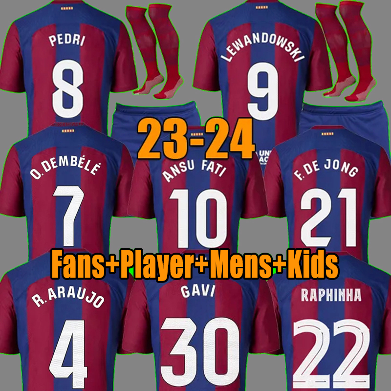 

LEWANDOWSKI soccer jerseys 23 24 ANSU FATI BARCELONAS PEDRI GAVI FERRAN RAPHINHA Rosalia 2023 2024 F. DE JONG DEST Camisetas football shirt men women kids kit, 23-24 home+patch