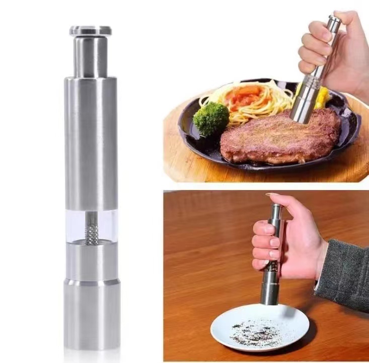 Manual Pepper Mills Salt Shakers One-handed Pepper Grinder Stainless Steel Sauce Grinders Stick Kitchen Tools 27*153mm 104QH