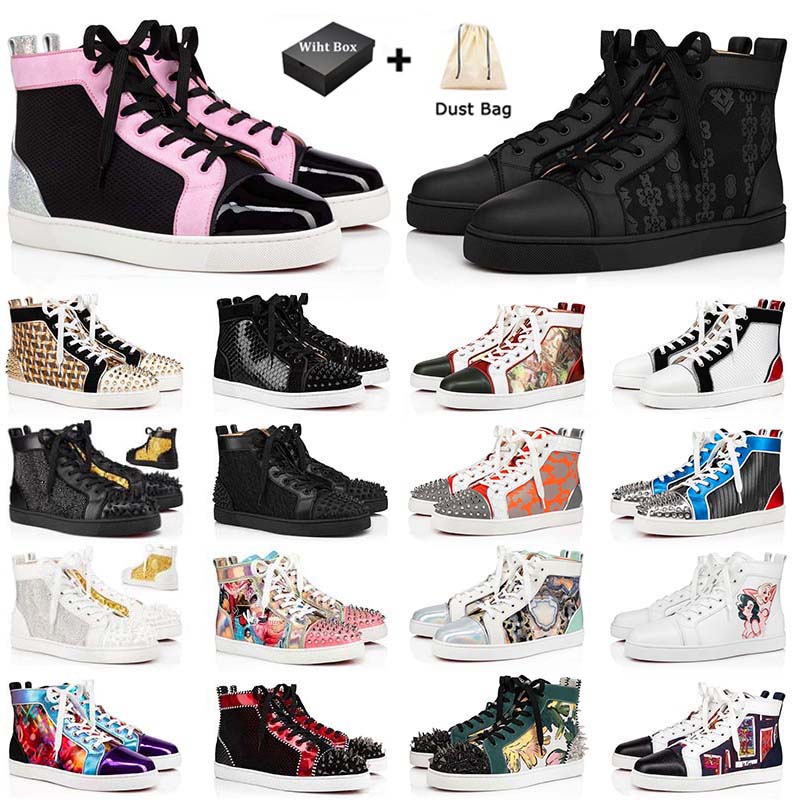 

With Box Luxury Loafers Red Bottom Designer Shoes Platform Sneakers Big Size Us 13 Junior Spikes Mens Womens Casual Shoe Black Glitter Bottoms Flat Trainers Size 36-47, 19