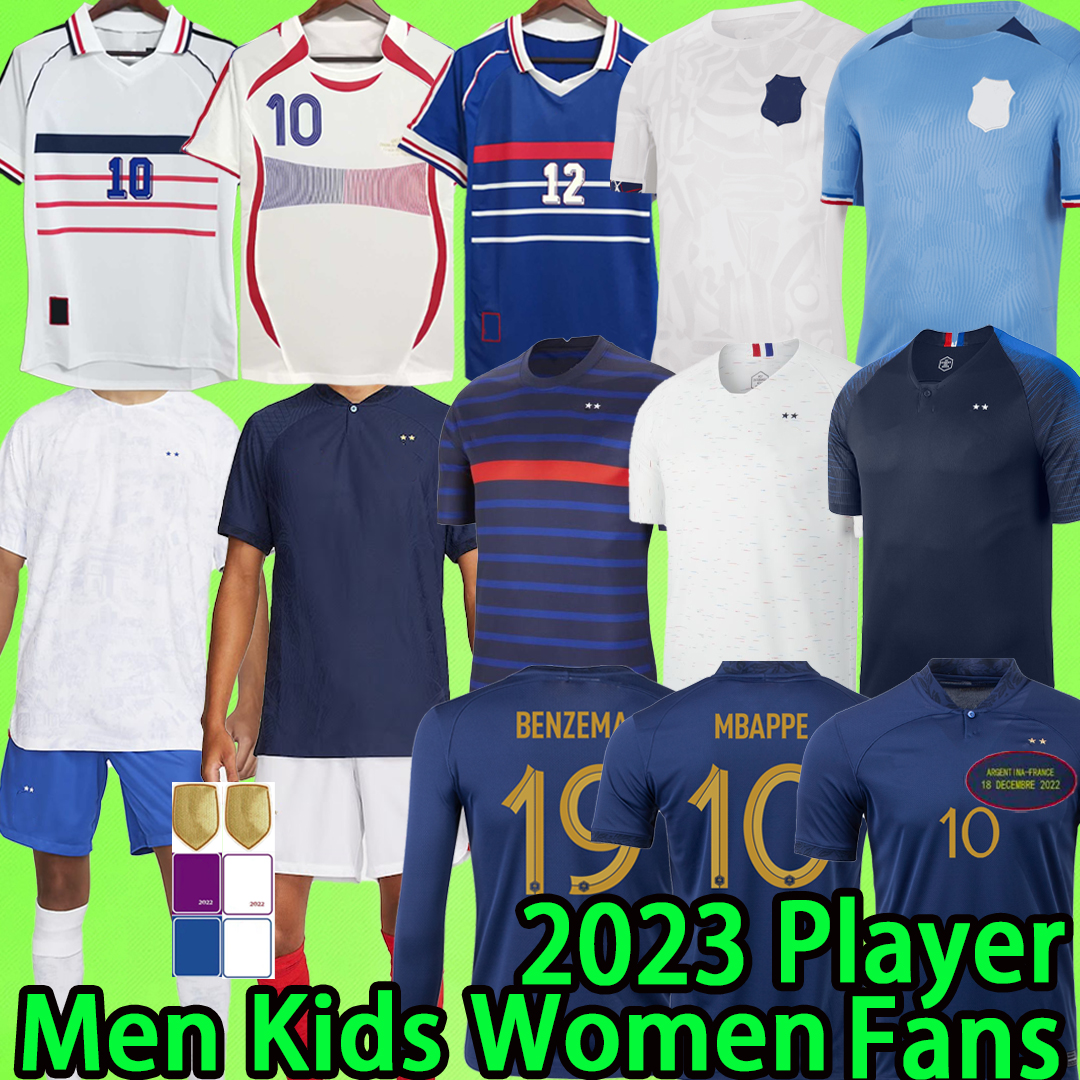 

WOMEN 2023 France soccer jerseys Final 2022 MBAPPE ZIDANE KIDS KIT player version French Maillots de football shirt 18 19 20 21 22 23  HENRY long sleeve retro 1998 2006