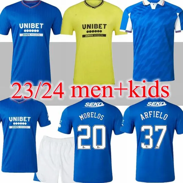 

23-24 Rangers Soccer Jerseys Glasgow third 2324 home away TEE CHAMPIONS 150th Legendary version DEFOE BARKER MORELOS Men kids training Football Shirts, Image