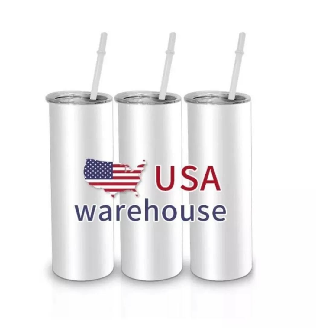 

Ready to Ship wholesale 20 oz white blank skinny stainless steel sublimation cup DIY straw cup straight USA Warehouse GJ0615