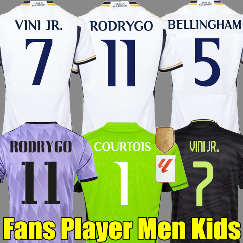 

7 VINI JR BELLINGHAM soccer jerseys 23 24 football shirt RODRYGO VALVERDE Club World Cup Real Madrids CAMAVINGA Goalkeeper Champions 2023 2024 camiseta men kids kit, 22-23 kids home