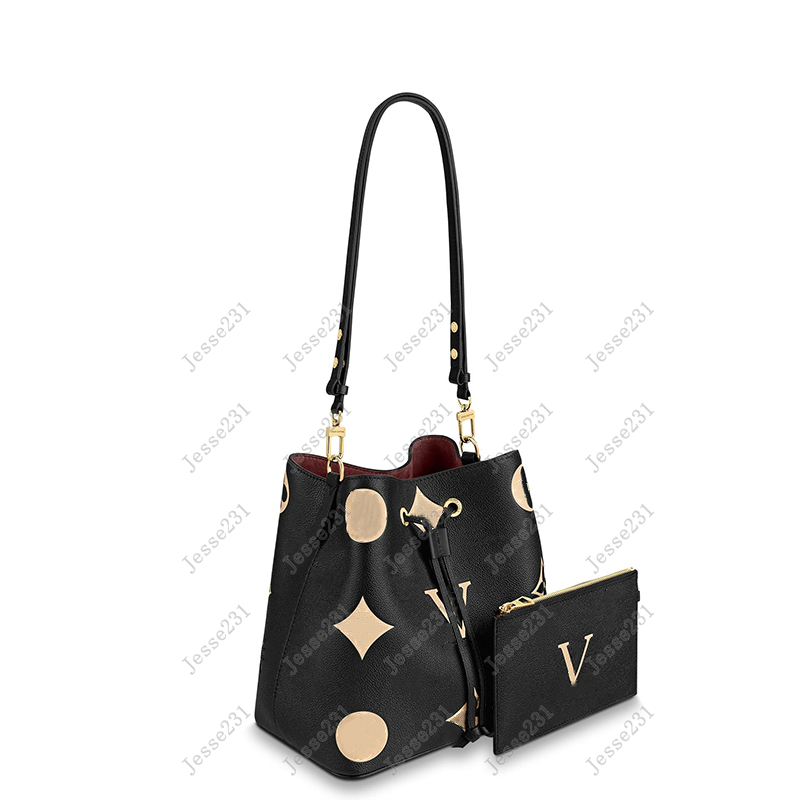 

7A Quality Designer bag Women Genuine Leather NEONOE MM bucket bag Shoulder bags Embossing totes Handbag Crossbody Bag Handbags Tote bag Wallets with Original Box, Black
