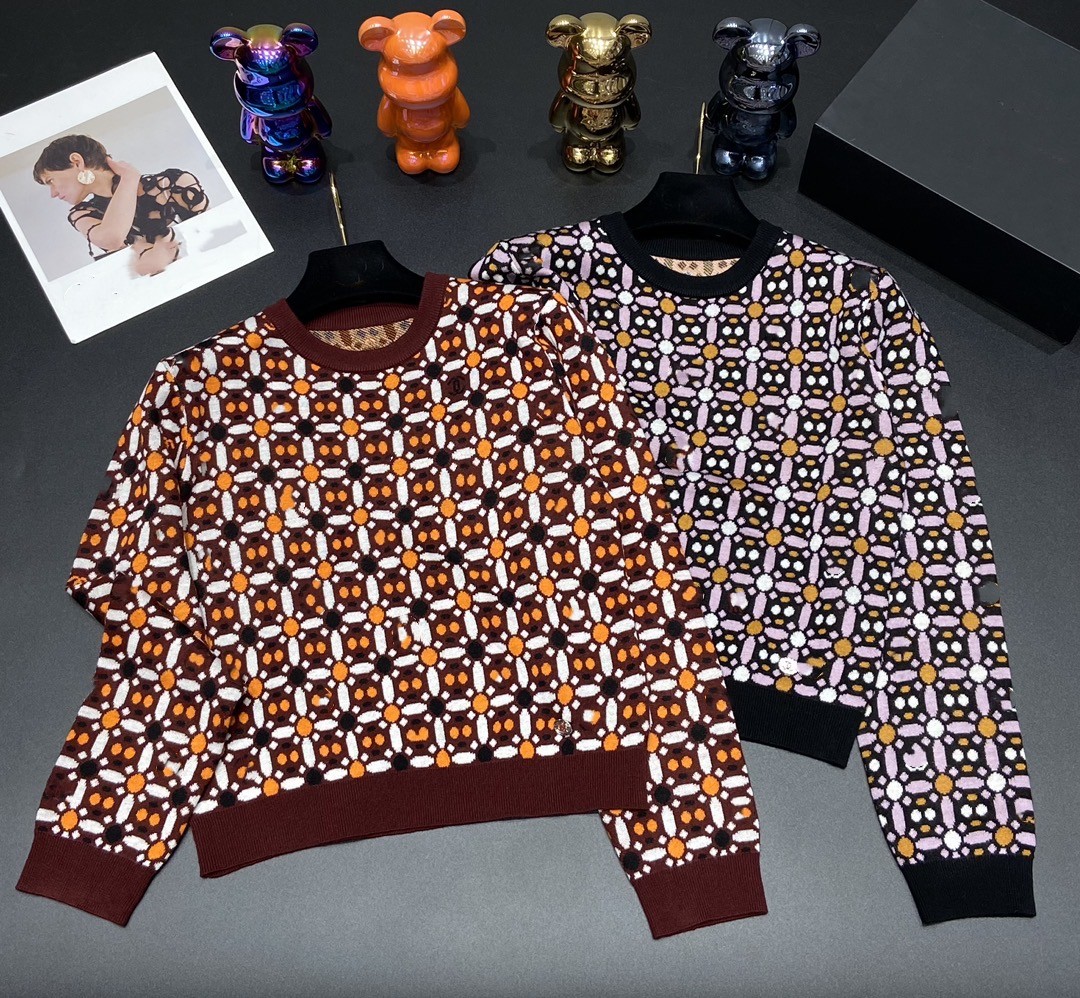 

2023 New Autumn Milan Runway Sweaters O Neck Long Sleeve High End Jacquard Pullover Women' Designer Tops 0615-16, Multi