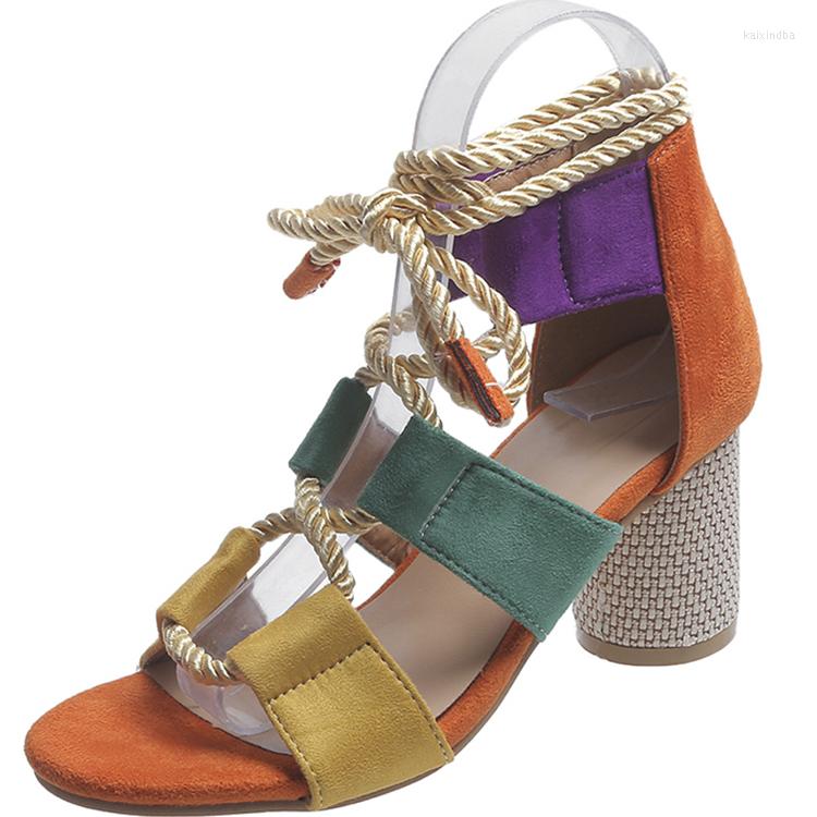 

Sandals 2023 Trend Summer Chunky Shoes Fashion Women High Heels Designer Weave Ankle Lace Slides Sexy Open Toe Female Pumps, Orange