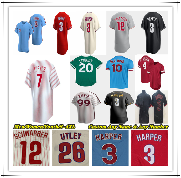 

Baseball Jersey Trea Turner Bryce 3 Harper Nick Castellanos Bryson Stott Kyle Schwarber J.T. Realmuto Alec Bohm Kody Clemens Aaron Nola PHILLIES Taijuan Walker Strahm, Men coolbase red