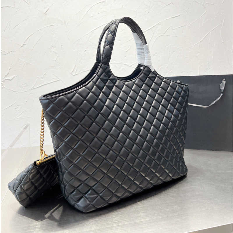 

Designer extra large embellished quilted leather tote Women Luxury Fashion Bags High Quality Capacity Ladies Casual Shopping Handbags Give Away Small Coin Purse, Leather black-35x28cm
