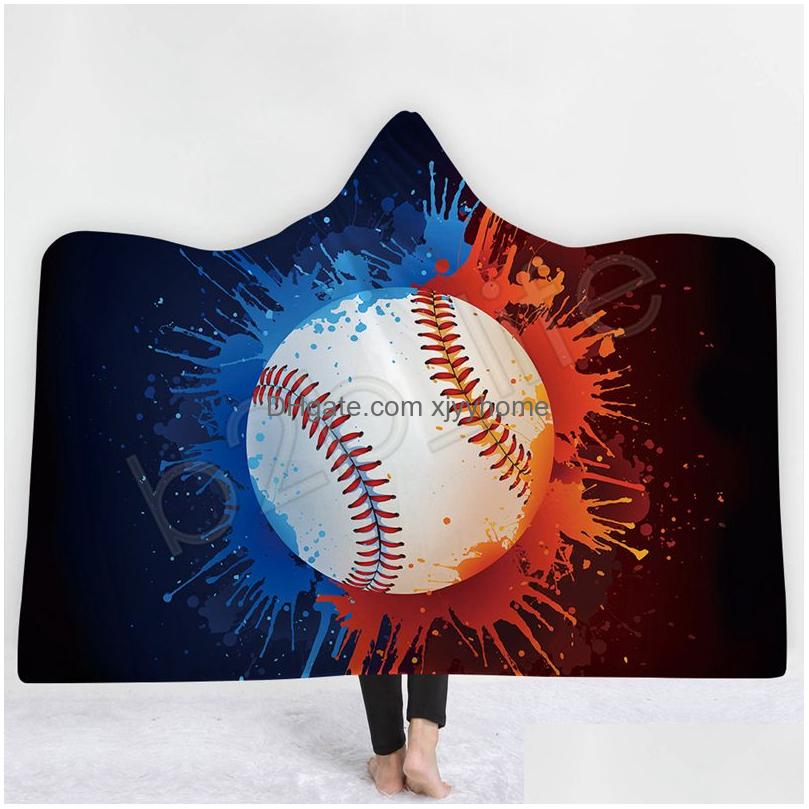 baseball blankets football soccer softball hooded blankets 3d printed sport sherpa blanket kids adults winter plush cape towel gga1848