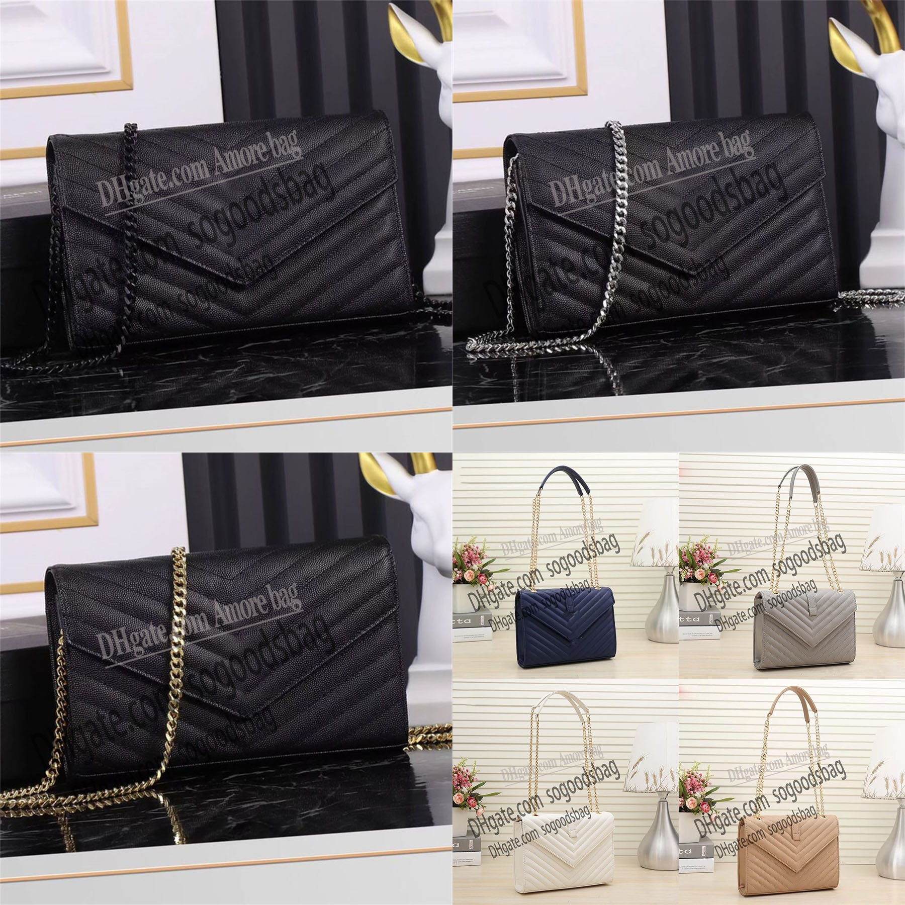 

WOC Envelope Shoulder Bags Designer Chain For Women Luxury Leather Crossbody Handbag Black Khaki White Caviar Flap Purse Messenger Bag