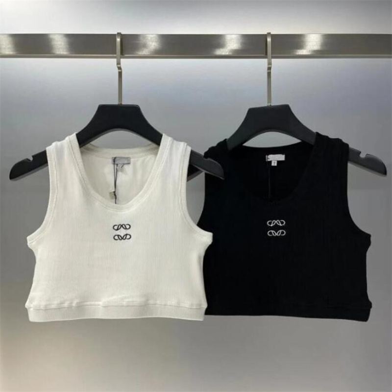 

Summer Designer Women T-Shirt Tops Tees Crop Top Luxury Embroidery Sexy Shoulder Black Tank Top Casual Sleeveless Backless Top Shirts, White short