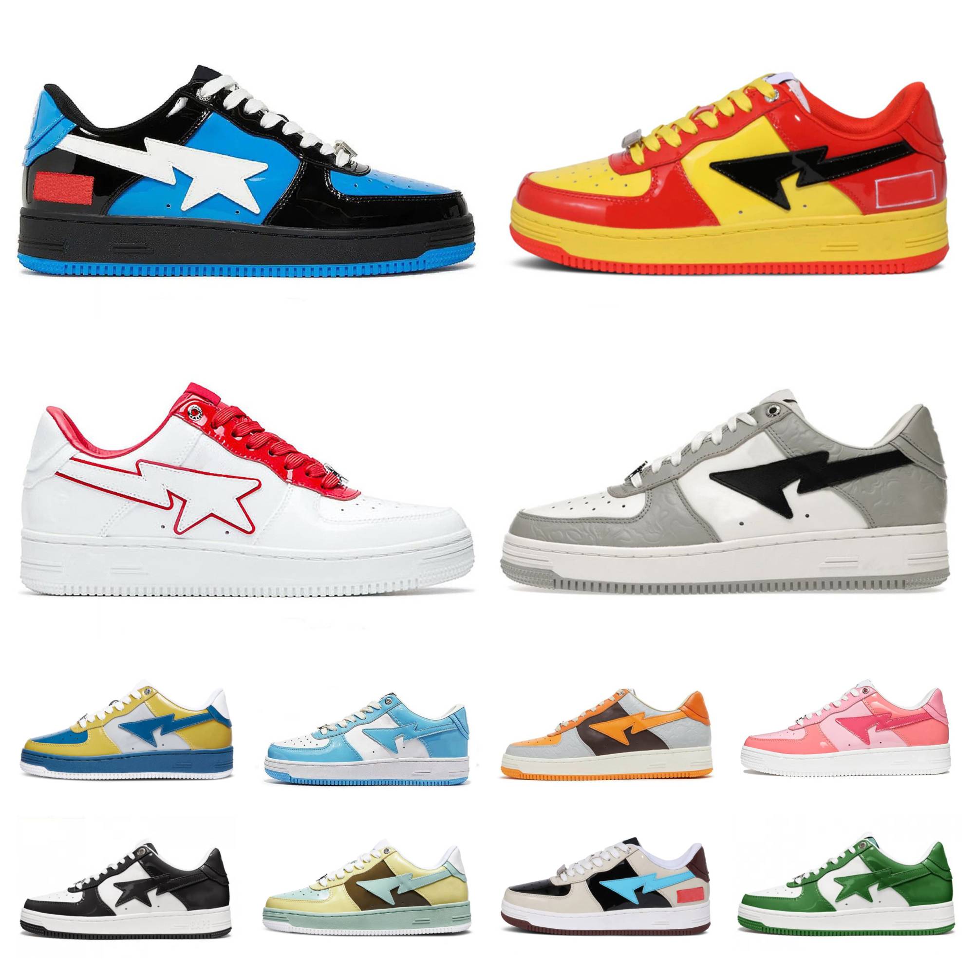 

2023 Bape Sta Bapesta SK8 Casual Shoes Low Baped for men Sneakers Patent Leather Black White Blue Camouflage Skateboarding jogging Sports Star Designer Trainers, Shoes lace