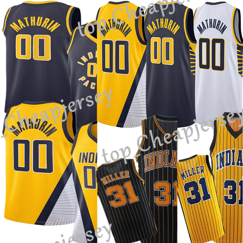 

#00 Bennedict Mathurin Basketball Jersey #31 Reggie Miller Throwback 0 Tyrese Haliburton 2023 City Edition Retro Shirt jerseys, Gray