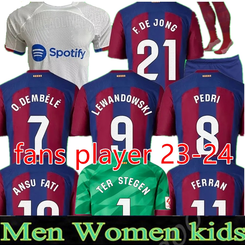 

fans Player 23 24 LEWANDOWSKI soccer jersey GAVI camiseta de futbol PEDRI FERRAN 2023 2024 FC ANSU FATI RAPHINHA football shirt men kit kids equipments BarcelonaS, 23-24 home