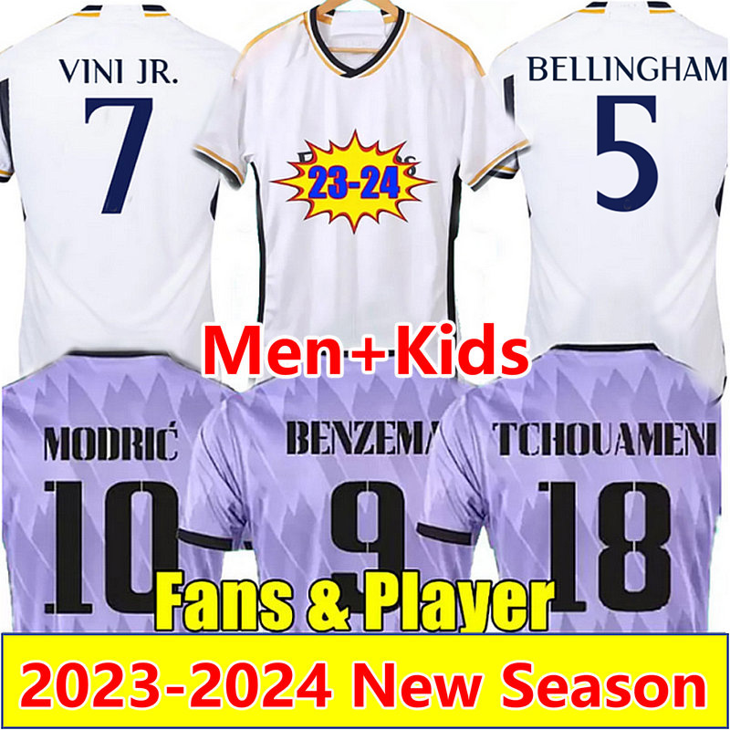 

2023 BELLINGHAM soccer jerseys CAMAVINGA Fans Player 23 24 MODRIC VINI JR football shirt VALVERDE KROOS JOSELU ALABA camisetas de futol long sleeve men kids uniforms, Fans 23-24 home +patch2