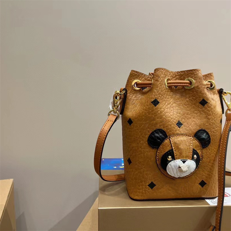 

Luxury Bucket Handbags Women Shoulder Bags Panda Design Leather Totes Fashion Cross Body Bag Mini Lady Handbag Drawstring Bag, Brown