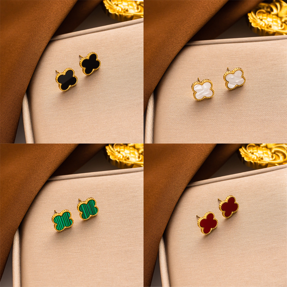

18K Gold Plated Luxury Designer Stud Earring 4/Four Leaf Clover Jewelry Fashion Charm Women Studs Wedding Gift High Quality