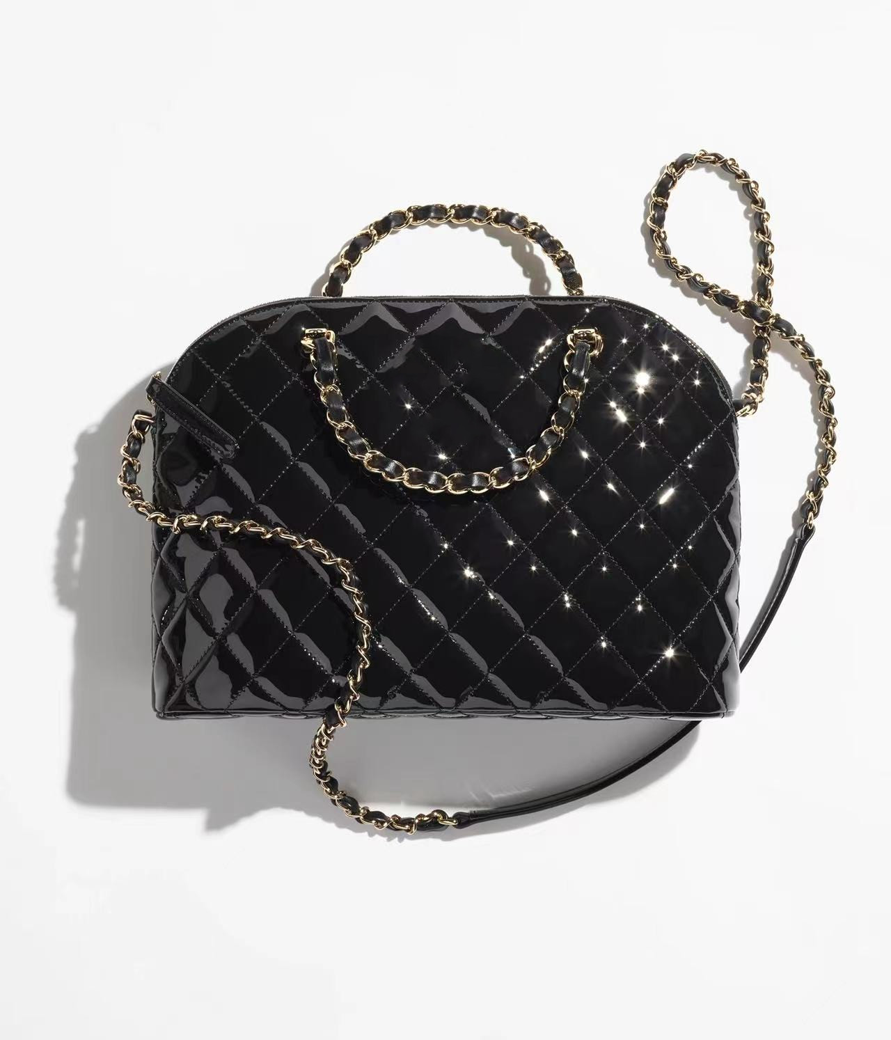 

Designer's Lacquer Leather Mini Handbag Classic Diamond Quilted Shell Bag Top Metal Handle Retro Small Shopping Bag Fashion Women's Shoulder Bag Chain Bag Clutch 29CM, Black big29*21