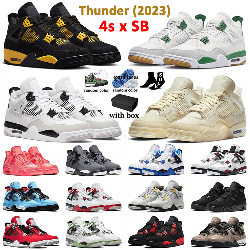 

Thunder 2023 SB x Pine Green Basketball Shoes 4 Sail Military Black Jordans4 Bred Seafoam Top Jumpman Men Women Offs White Trainers Sneakers With Box, 32 40-47