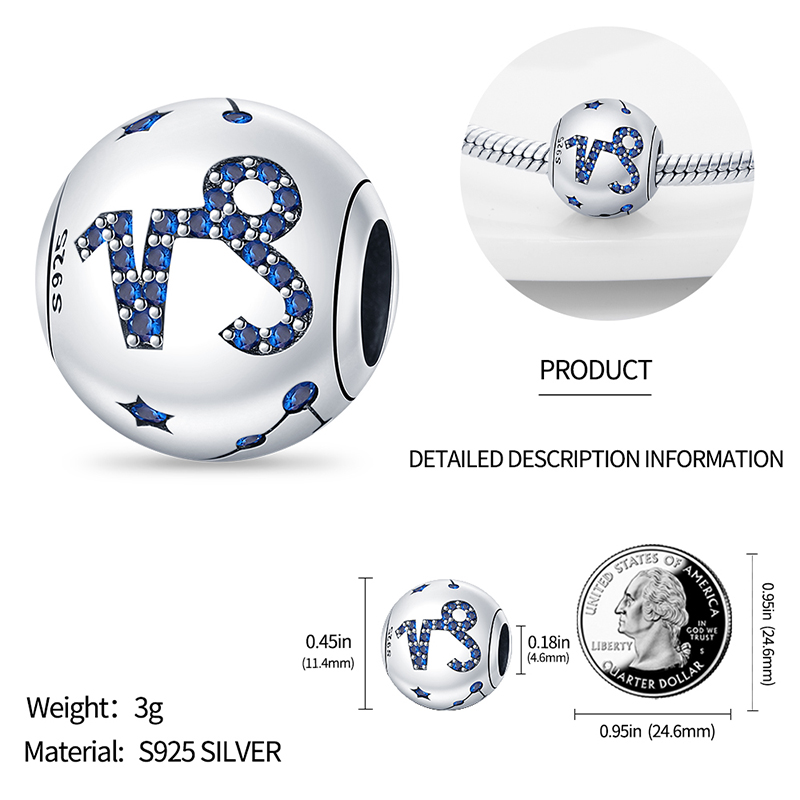 925 silver Fit Pandora Original charms DIY Pendant women Bracelets beads originales twelve constellation pattern bead