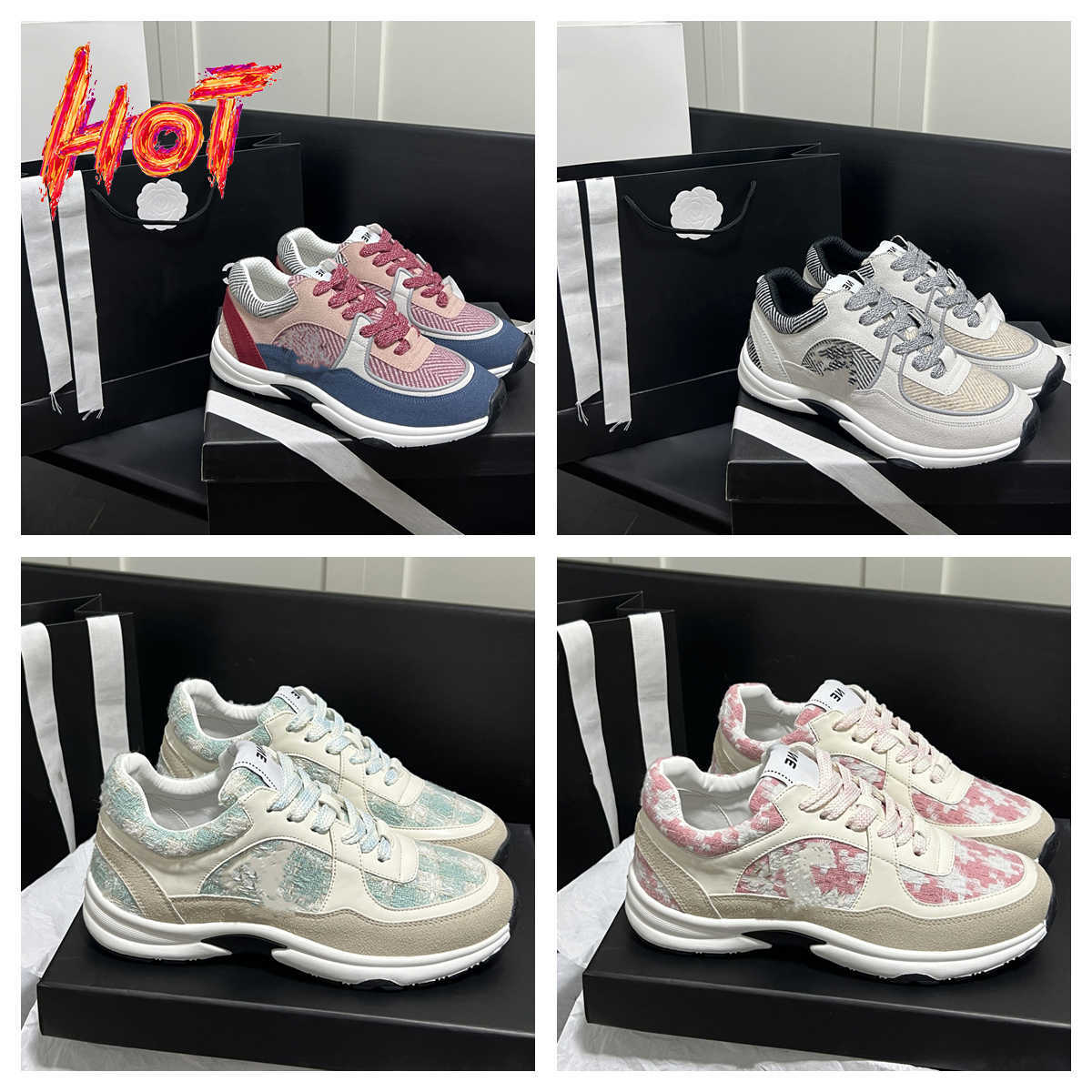 

Vintage Suede Casual Shoes Calfskin Reflective Sneaker Designer Mens Women Sneakers Channel Women's City gsfs size35-41, 23