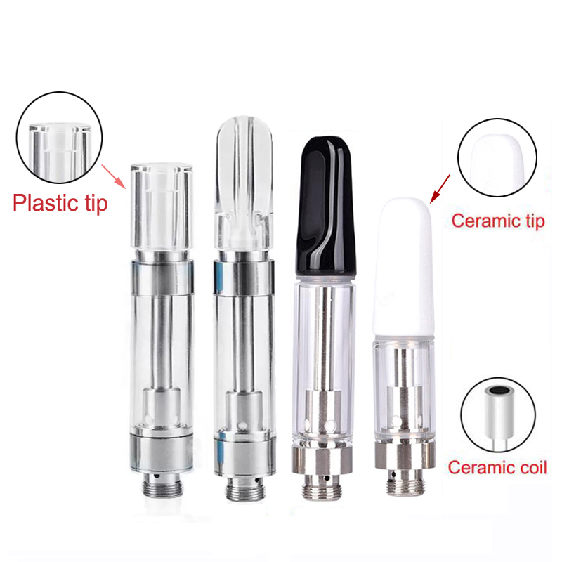 

th2 eCig Ceramic coil White/black Ceramic flat mouth extract Oil Glass atomizer G5 M6T Vape Plastic Cartridges .5ml 1ml Wickless atomizer with PP tube