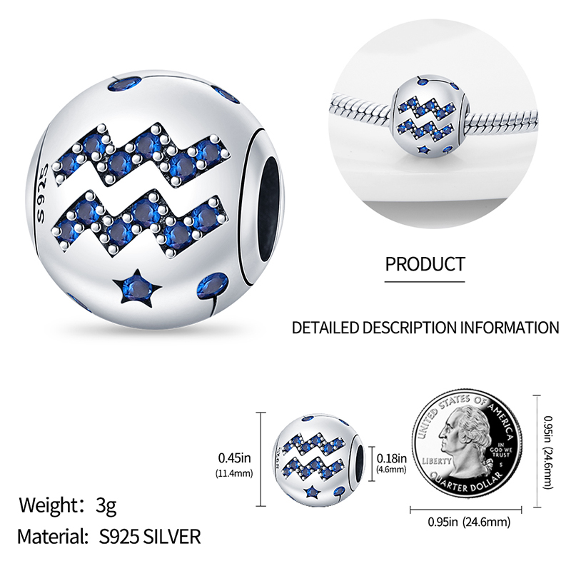 925 silver Fit Pandora Original charms DIY Pendant women Bracelets beads originales twelve constellation pattern bead