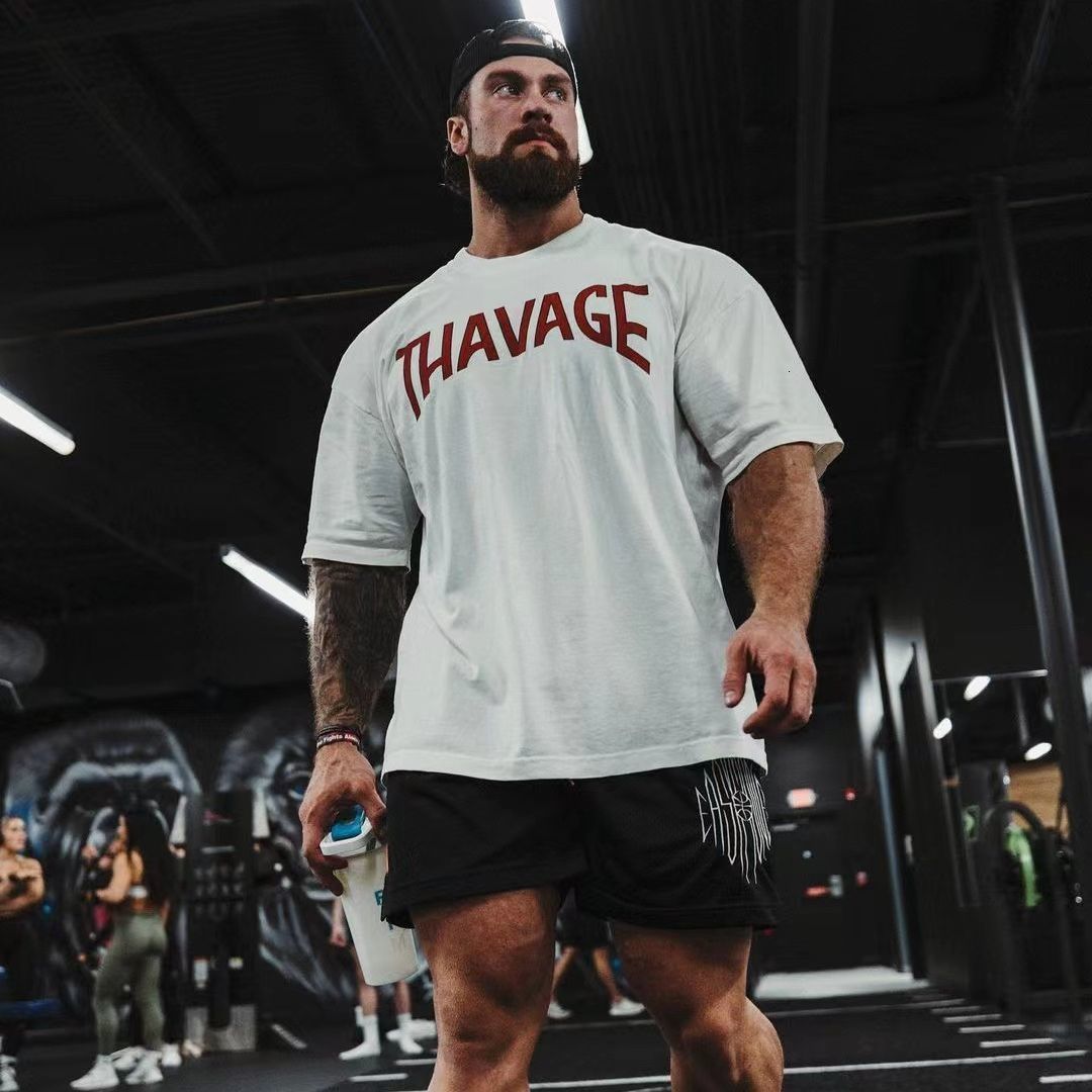 

Men's T-Shirts Summer Thavage Tee Shirt Men Gym Running T Shirt Male Sports Loose Oversized Short Sleeve Bodybuilding Workout Tops Clothing 230615, White