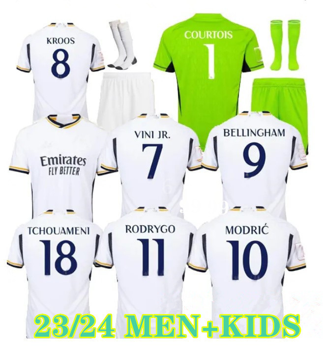 

5# BELLINGHAM Soccer Jerseys VINI JR 7# 23 24 BENZEMA RODRGO Football Shirt CAMAVINGA ALABA HAZARD ASENSIO MODRIC MARCELO Football Jerseys Camiseta Men Kids Kit -4XL