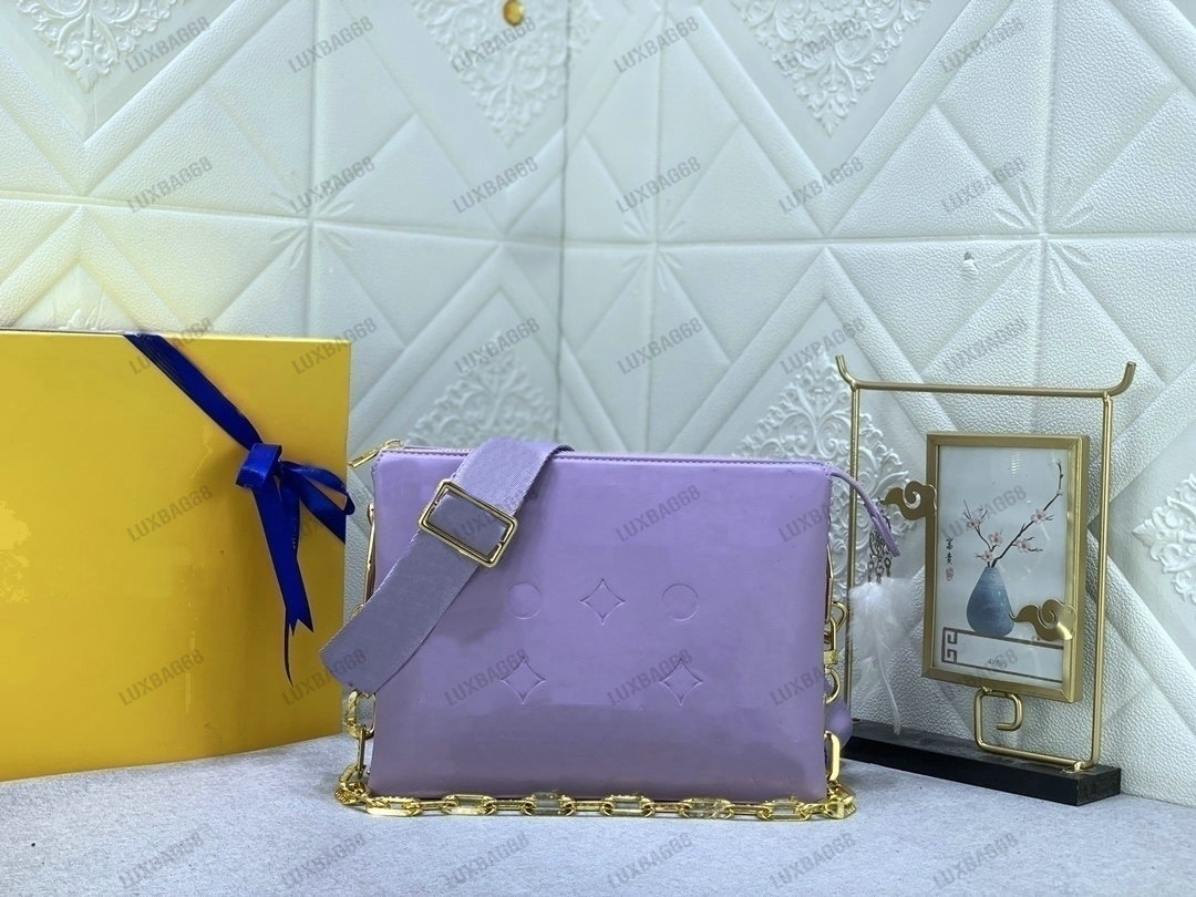 

COUSSIN Handbag Puffy Leather Clutch Monograms Embossed Black Purple Rainbow Coussin BB Shoulder Bag Chunky Gold Color Chain POCHETTE Designer Womens Purse, #1