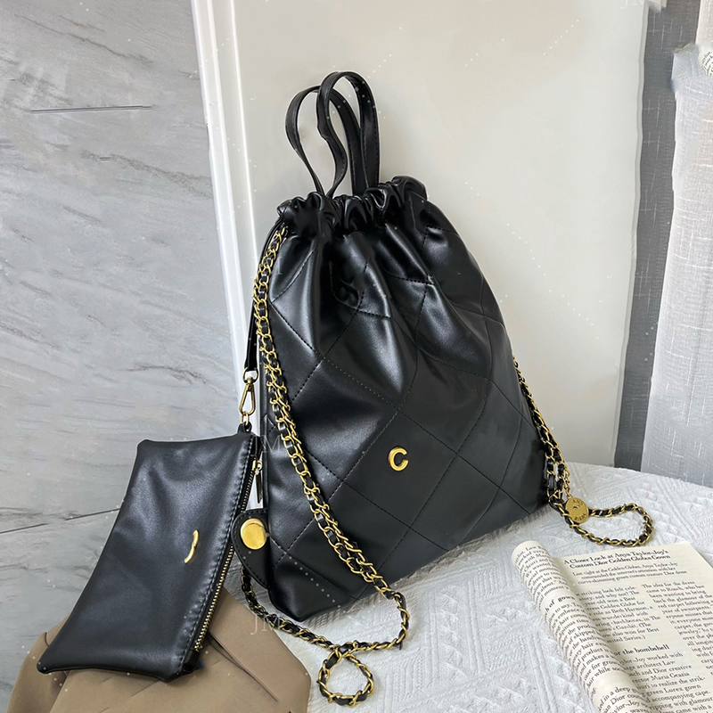 

backpack designer backpack luxury women bag shoulder bag stitching gold buckle design large capacity fashion style bag with small purse very nice, Black