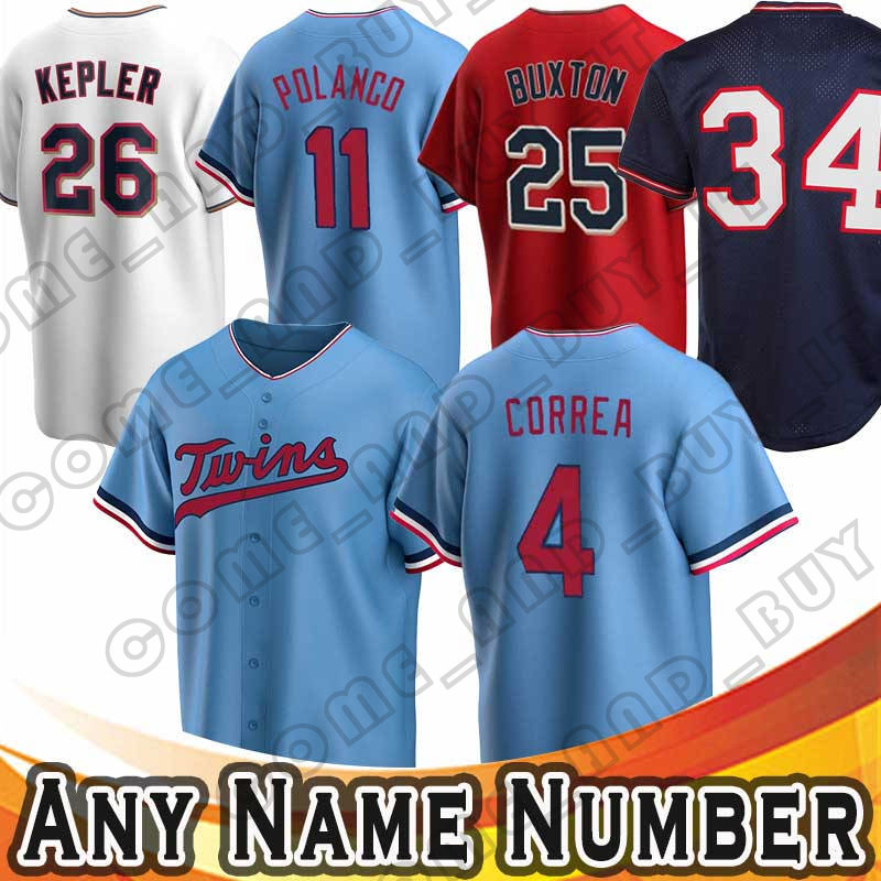 

26 Max Kepler Baseball Jersey Carlos Correa Byron Buxton Harmon Killebrew Twins Kyle Garlick Rod Carew Kirby Puckett Jorge Polanco Pablo Lopez Sonny Gray Bailey Ober, Custom men (shuang cheng ren)
