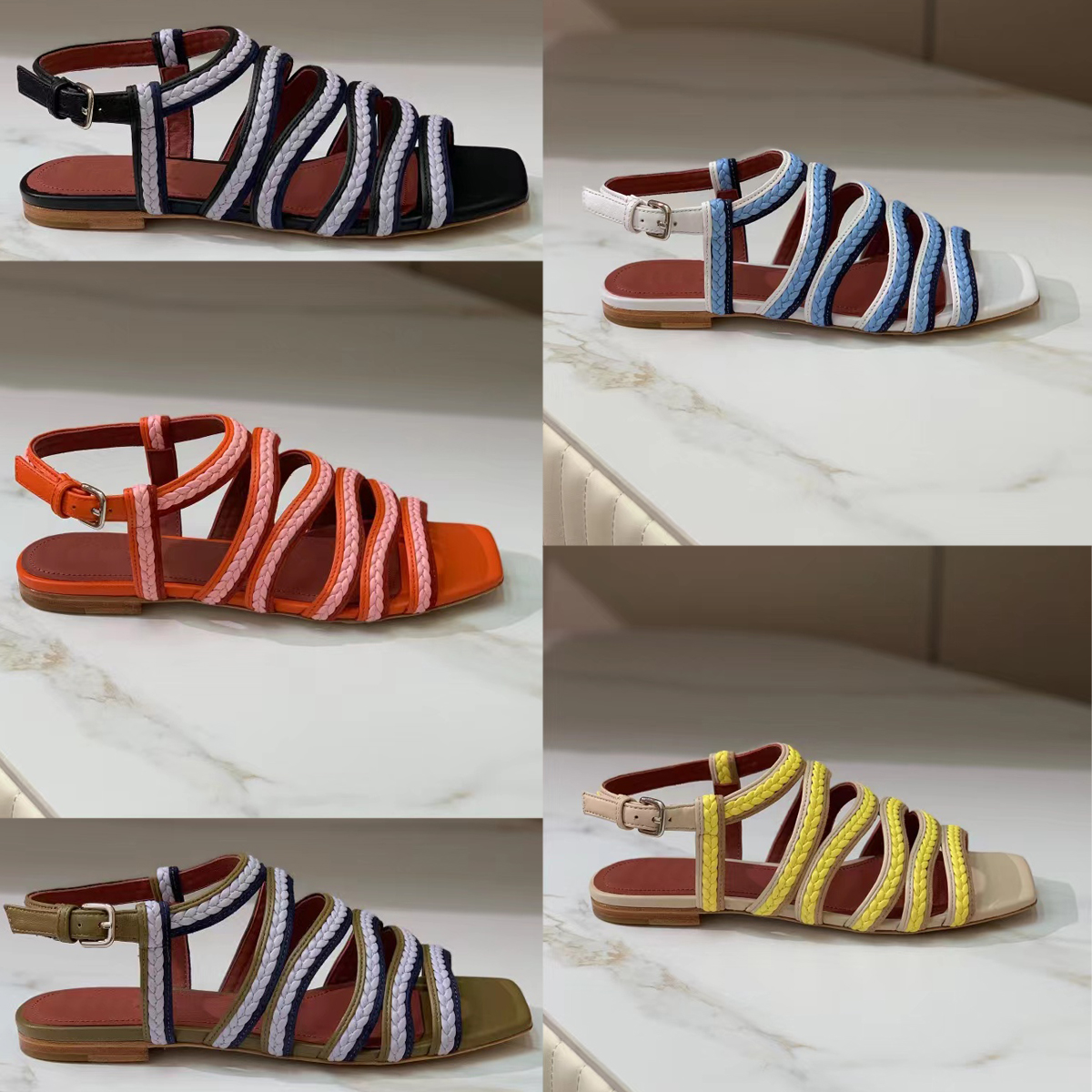 

Loro Piana Summer Sandals Fashion Designer Shoes Women Flat Leather Woven Romanesque Party Shoes Open Toe Square Toe High Quality Factory Shoes, Blue