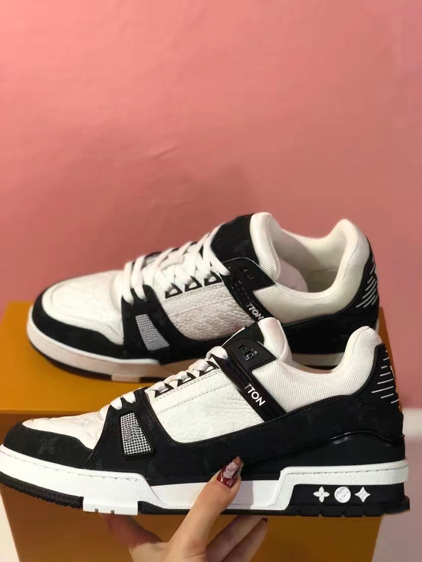 

Designer Men Trainer Causal Shoes Fashion Luxury brand Woman Leather Lace Up Platform Sole Sneakers White Black mens womens Sizes 35-47, Blue