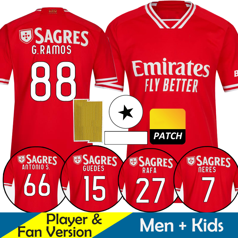 

23/24 BeNFicA Soccer Jerseys Camisetas Kid Kit 2023 2024 Away Home Camisa de futebol Football Shirt Player Version Training Goalkeeper G.RAMOS NERES AURSNES RAFA MUSA