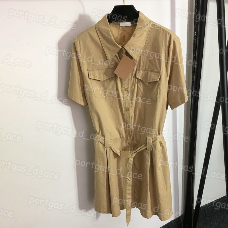 

Women Casual Dress Lapel Neck Short Sleeve Dress Summer Street Style Dresses, Khaki with label #20233689