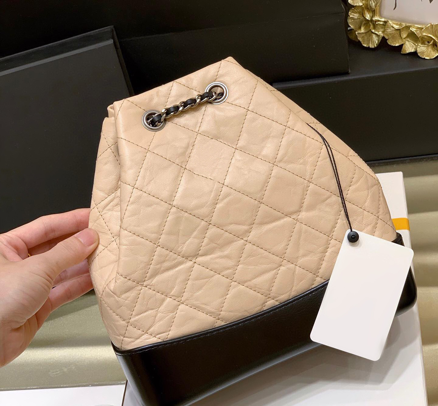 

Leather quilted bucket Backpack designer Cross body book bag womens cc handbags tote Shoulder messenger school bag mens luxury Genuine gym chain bookbag clutch Bags, Black