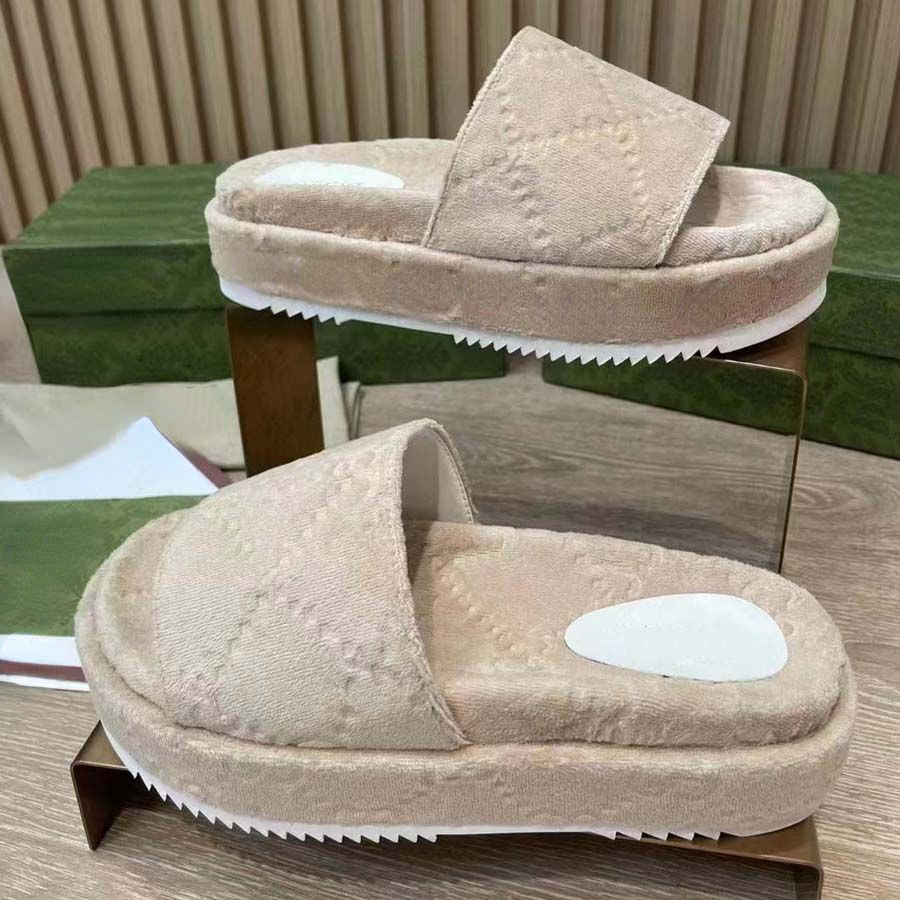 

Designer slippers Printed letter slippers Women's platform platform velvet couple sandals Fashion beach shoes B22, #11