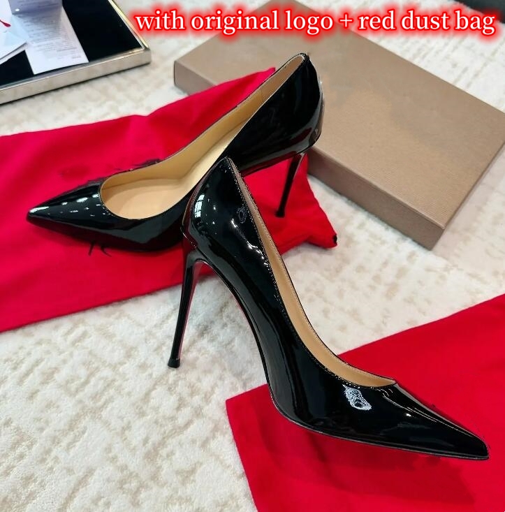

Women Designer Dress Shoes High Heels Womens Luxurys Genuine Leather Pumps Lady Sandals Wedding Rivets Platform Heel red shiny bottom size -44