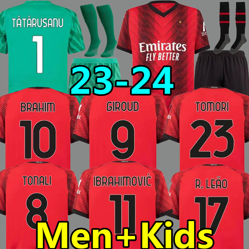 

23 24 Ac Milans soccer jerseys ORIGI R. LEAO TOMORI IBRAHIMOVIC DE KETELAERE THEO GIROUD TONALI BENNACER MESSIAS JR football shirt 2023 2024 Camiseta de futbol kids kit, 23-24 gk patch