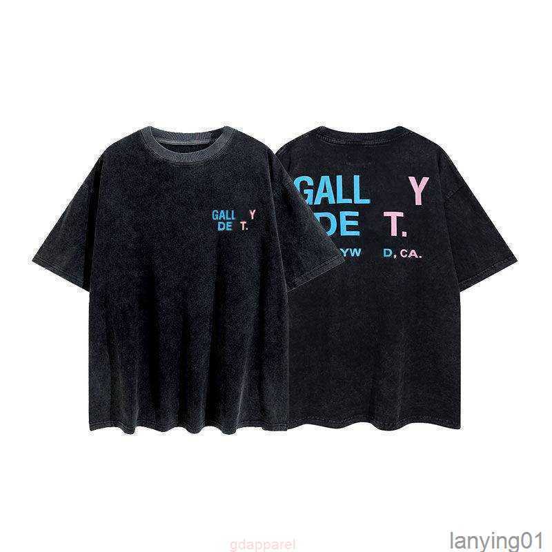

Fashion Brand Classic t Shirt Galleries Printed Pocket Wash Used Men's and Women's Loose Casual Short Sleeve Tee