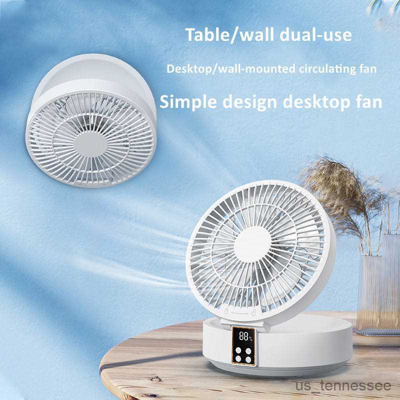 Electric Fans New Electric with night light 4000mAh Rechargeable Wireless Rotation quiet summer Desktop R230616-image-877760858