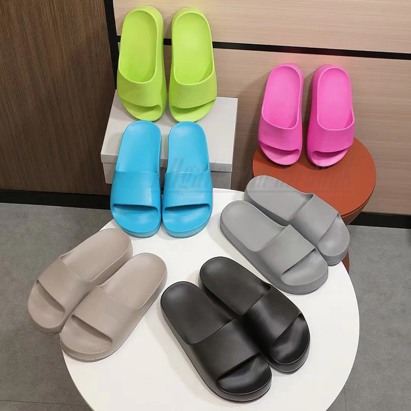 

chunky slide womens sandals rubber Designer Slippers Paris Flat slides sandales Molded 45mm Platform height Women fashion Khaki black pink sky blue beach shoes 35-41