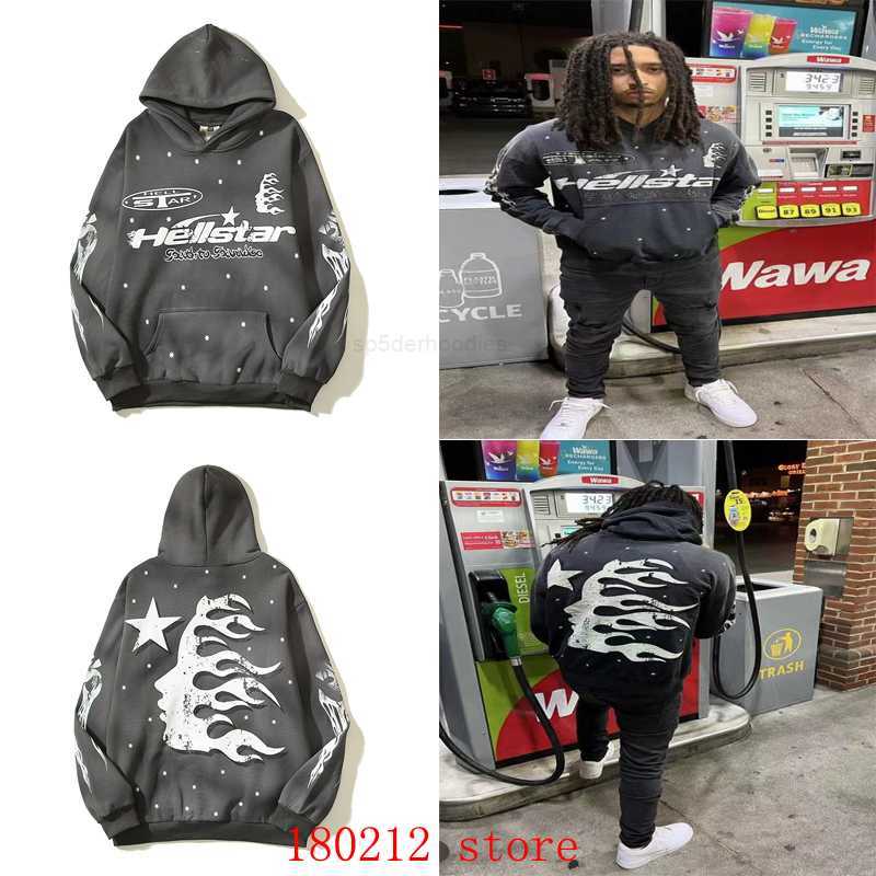 

Men's Hoodies Sweatshirts Vintage Gray Hellstar Hooded Hoodie Fleece Men Women Oversize High Street Flame Portrait Print Pullover