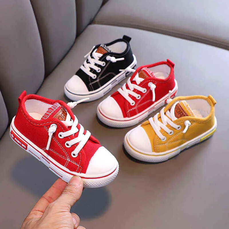 

2022 Spring New Kids Canvas Shoes for Boys Solid Red Light School Casual Girls Non-slip Fashion Children Unisex Sneakers Y220510, Yellow